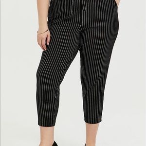 Black and white pin striped ponte paper bag pants
